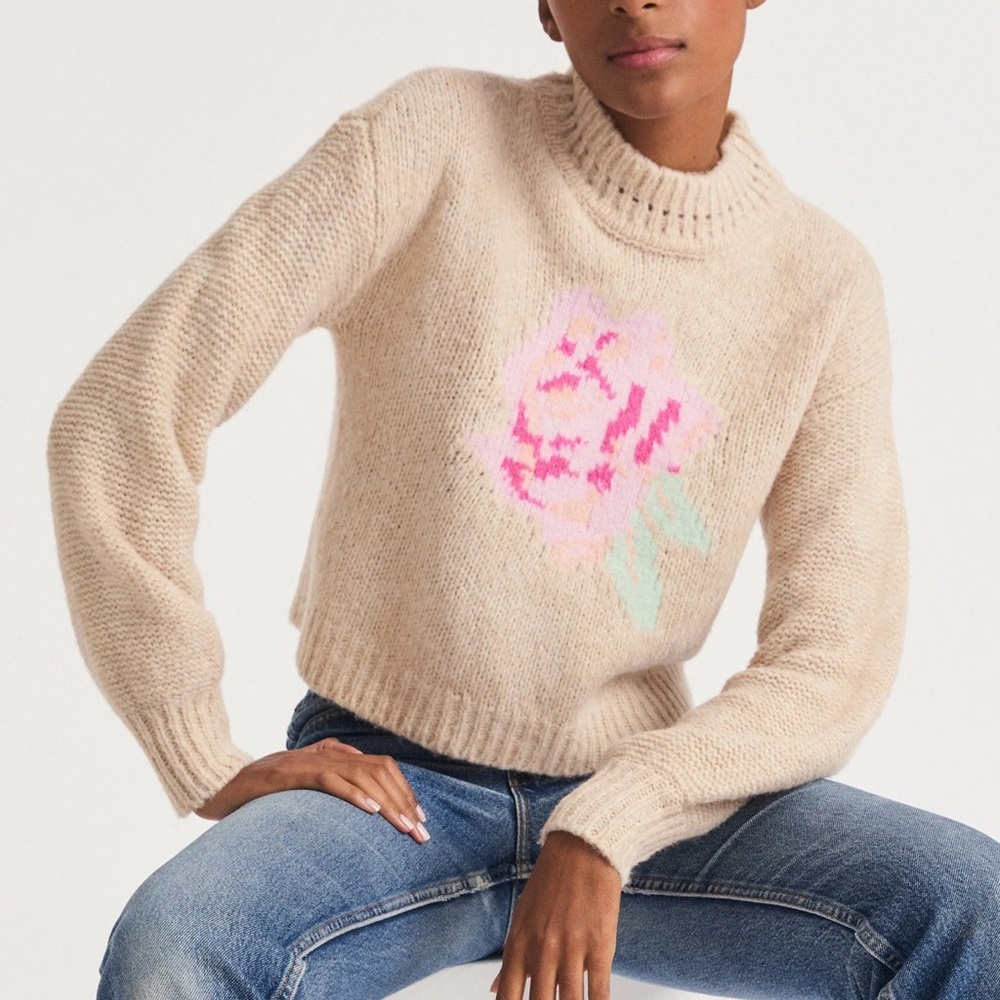 LoveShackFancy Roosevelt Floral Knit Sweater - Cream